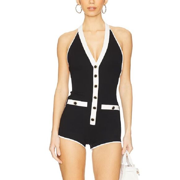 Lovers + Friends Audrey romper Black and White jumpsuit stretch Revolve M - Picture 1 of 8
